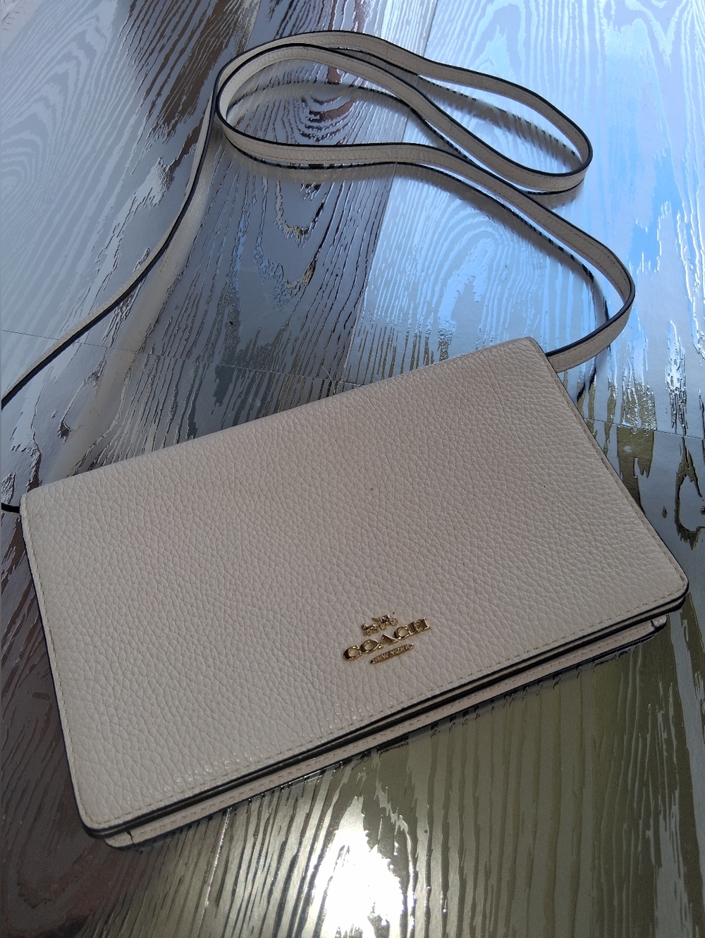 Coach Pebbled Leather Crossbody in Ivory with Gold Hardware